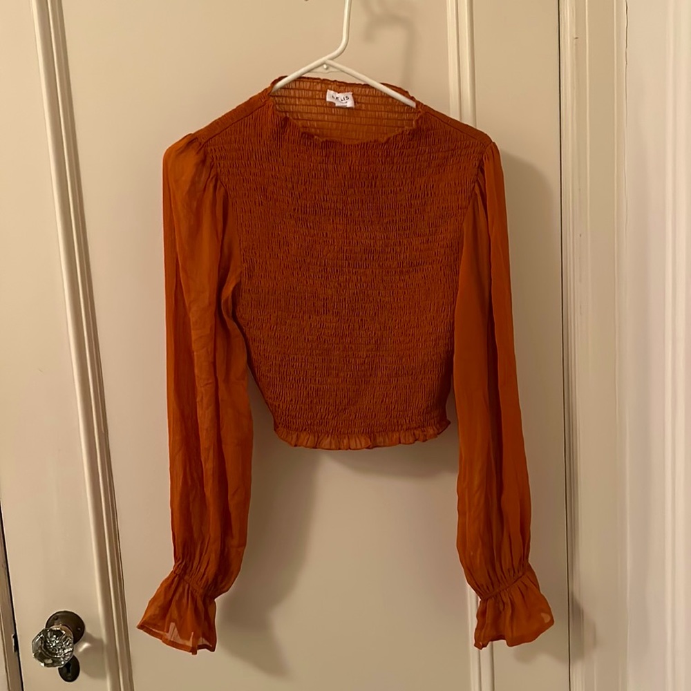 Lelis Smocked Long Sleeve Burnt Orange Shirt